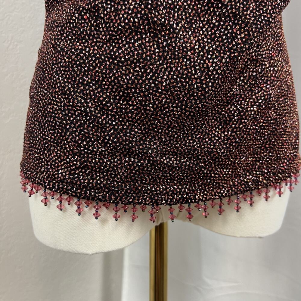 VTG Rave Top Womens Large Black Pink Glitter Beaded Fairy‎ Whimsigoth Y2K Party - Picture 3 of 13